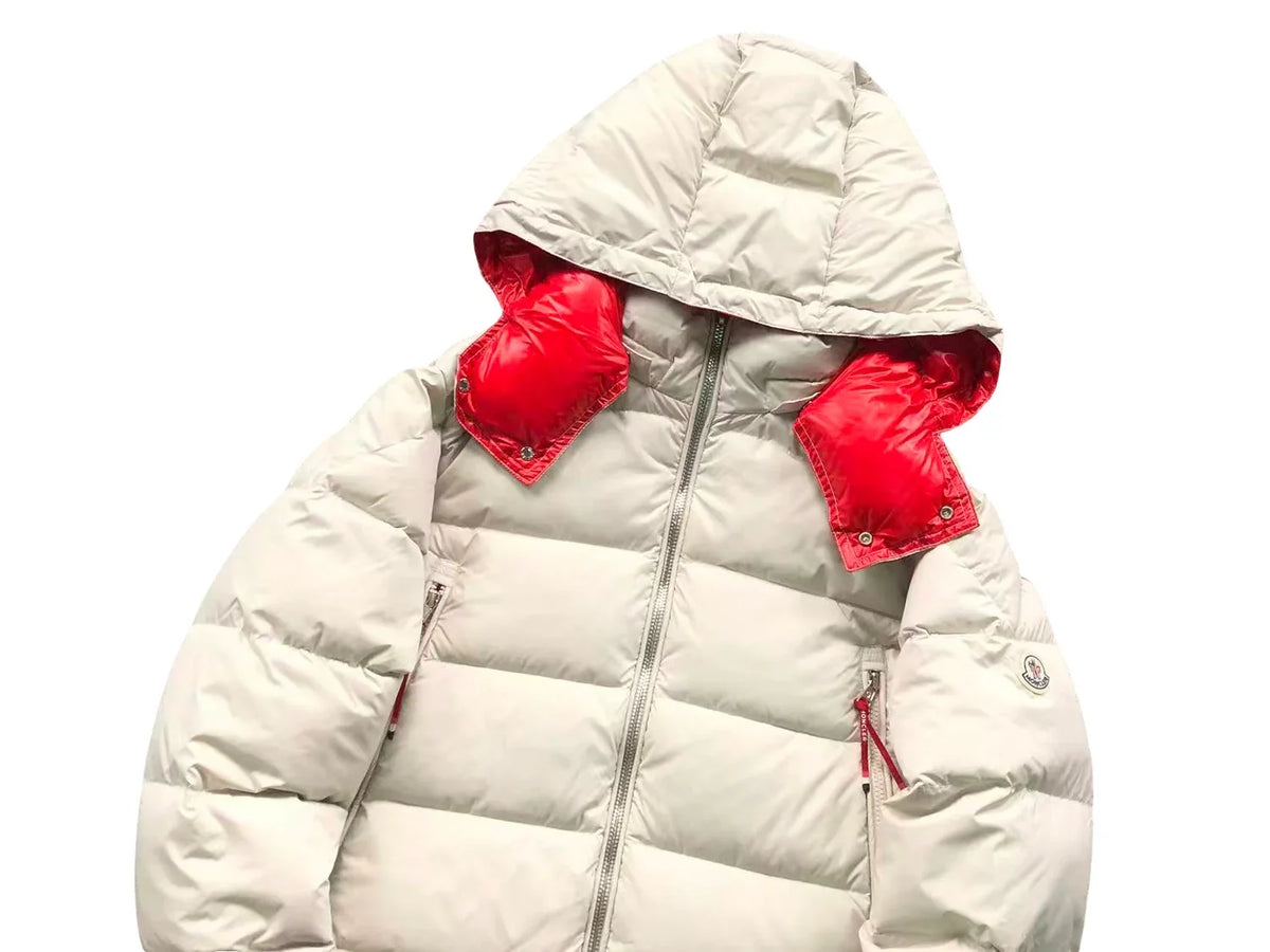 Moncler Poirier Down Jacket — White/Red